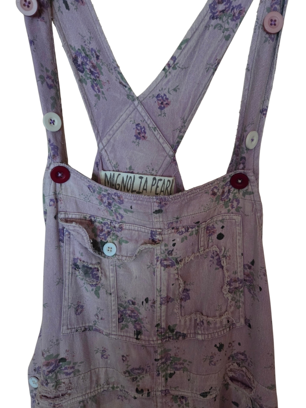Lavender Distressed Women's Overalls - Feminine Relaxed Jeans - Picture 6 of 10